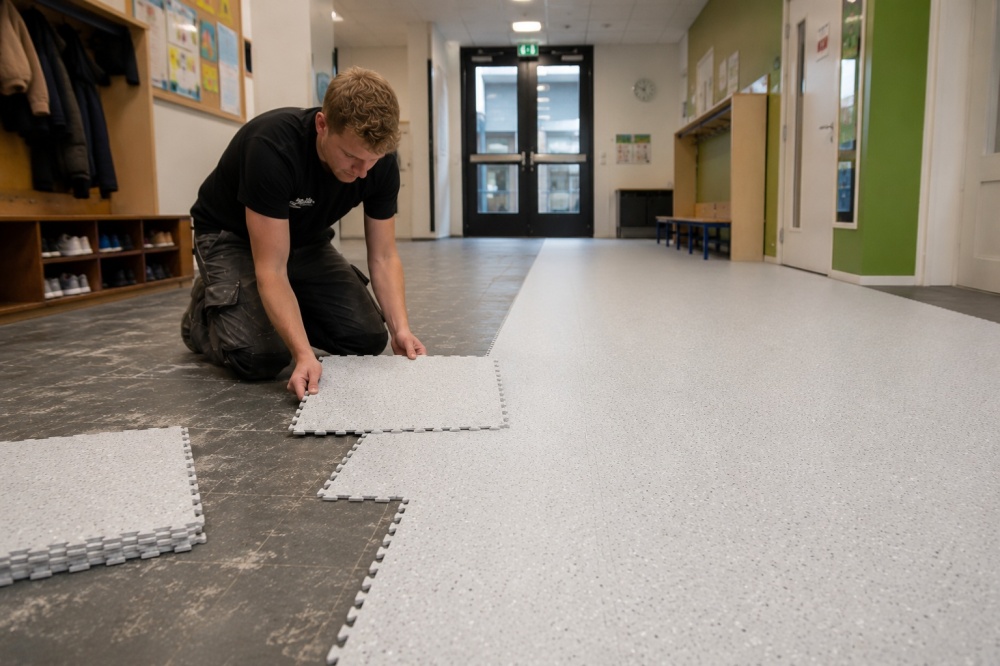 STARK kliktegels geplaatst over bestaande schoolvloer