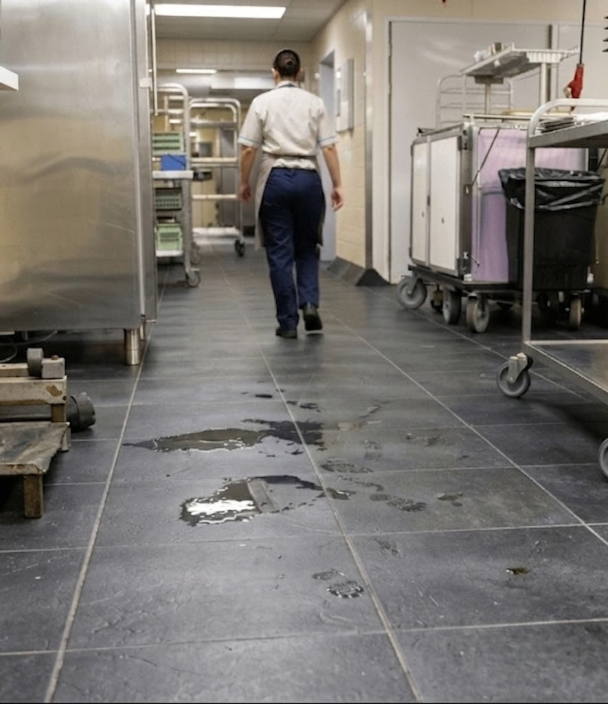 Antislip R12 HACCP vloer in een professionele horecakeuken.
